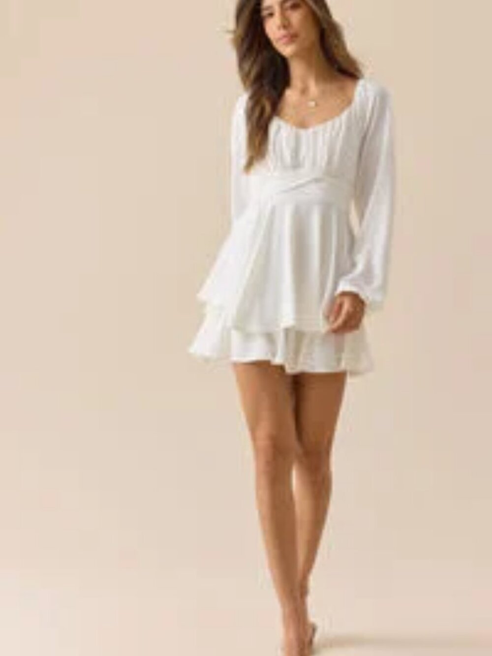 Altar’d State Mini Dress Lola Crossover Romper White Ruffle Long-Sleeve Dress XS